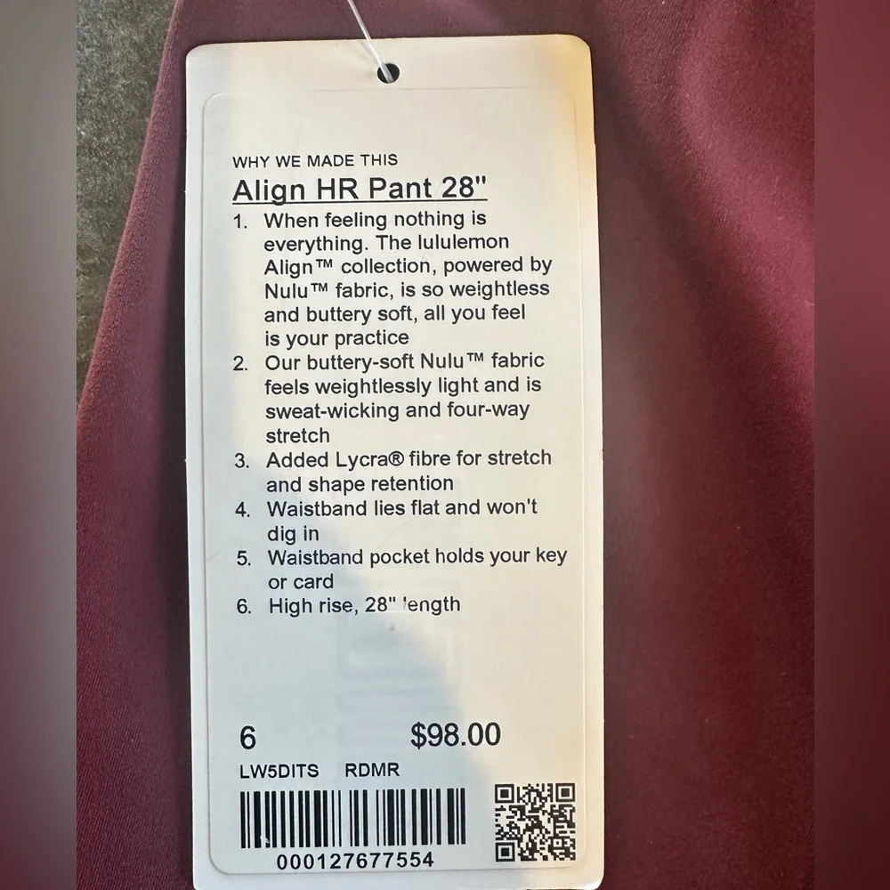 Lululemon Athletica Red Merlot Align High-Rise Pants Size 6 NWT 28” - Picture 11 of 12
